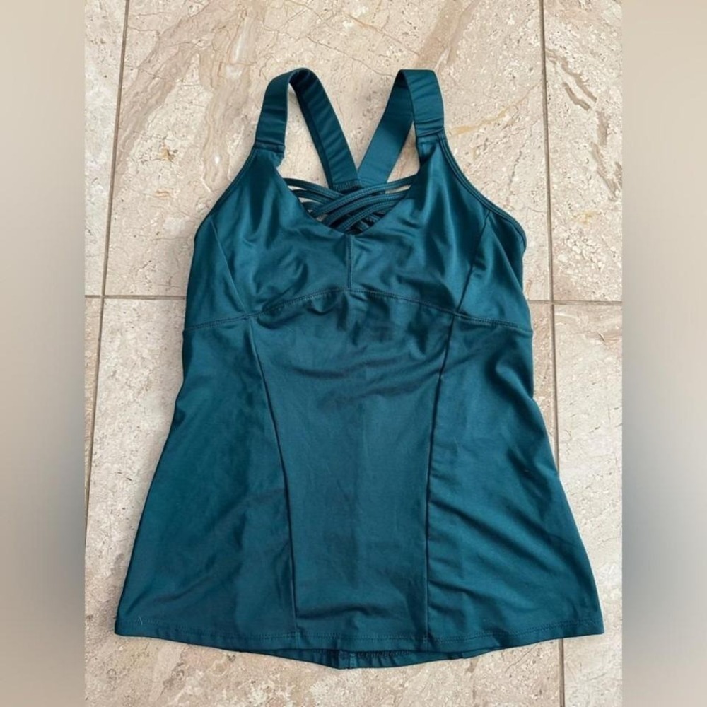 Lucky in Love Teal Athletic Racerback Tank Top built in bra size small Teal